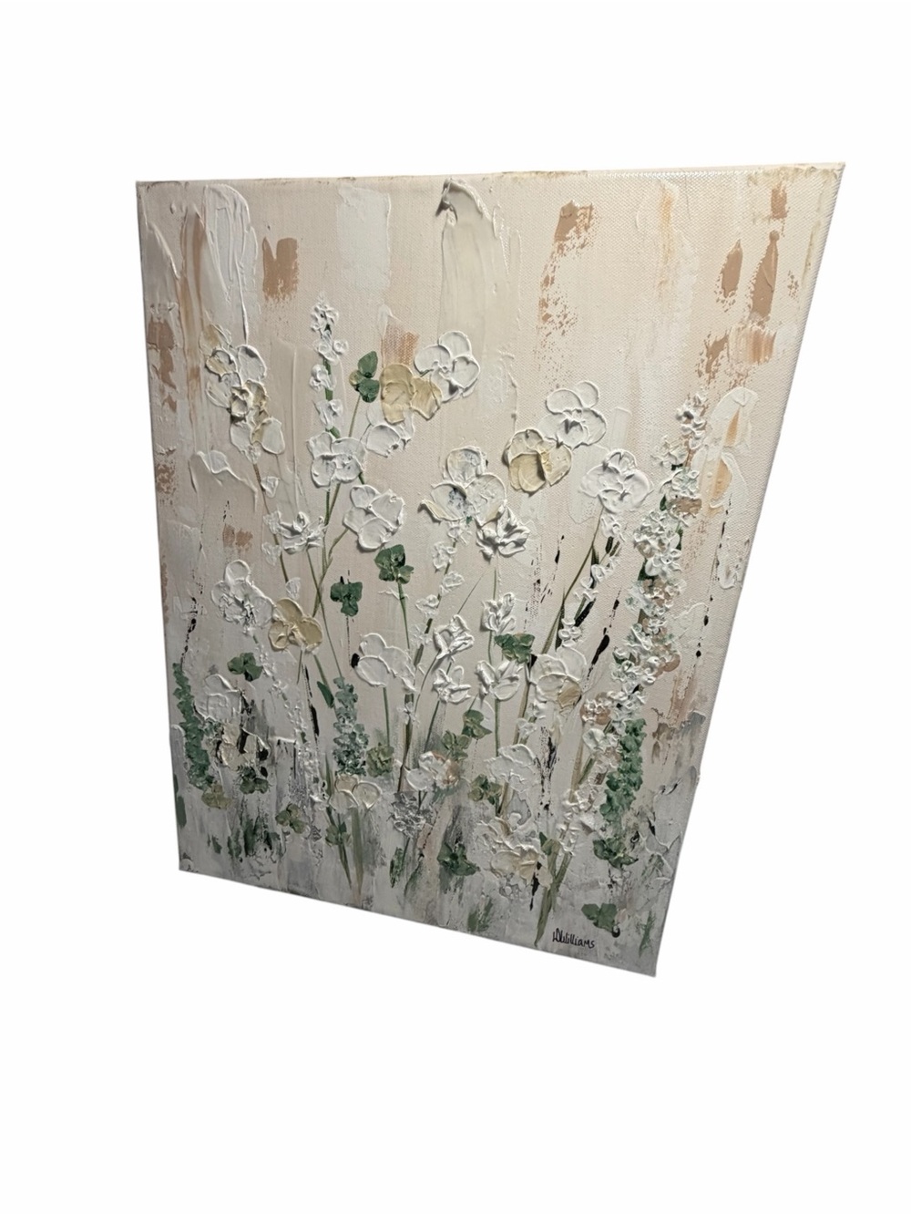 Original Artwork Acrylic on Canvas Wildflowers against Light Textured Background - Picture 3 of 14